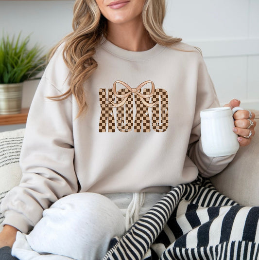 Checkered Bow Crewneck